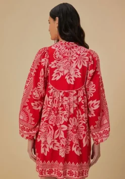 Sale Farm Rio Flora Tapestry Red Long Sleeve Mini Dress