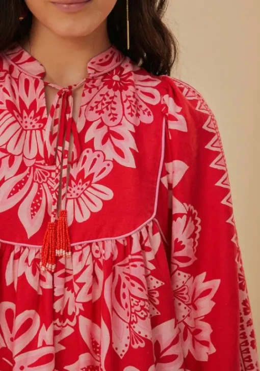 Sale Farm Rio Flora Tapestry Red Long Sleeve Mini Dress