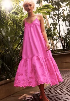 Clearance Juliet Dunn Floral V Neck Dress Fuchsia