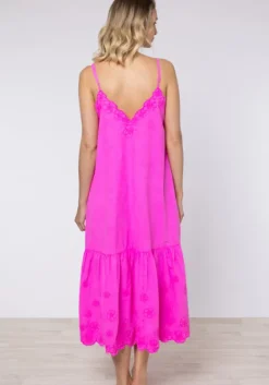Clearance Juliet Dunn Floral V Neck Dress Fuchsia