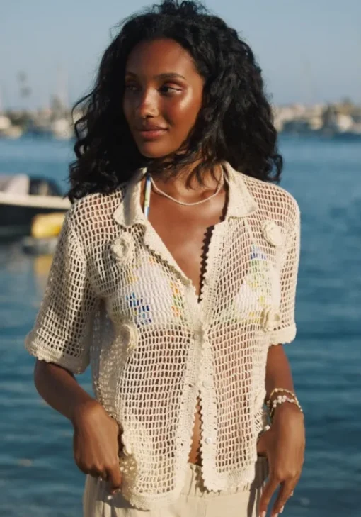 Fashion PQ Swim Flower Crochet Top Ivory