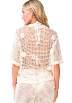 Fashion PQ Swim Flower Crochet Top Ivory