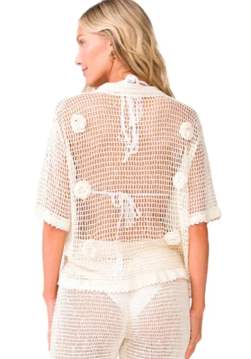 Fashion PQ Swim Flower Crochet Top Ivory