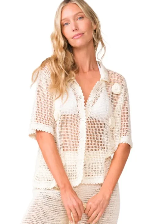 Fashion PQ Swim Flower Crochet Top Ivory