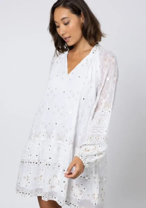 Outlet Juliet Dunn Frill Mosaic Mini Dress White