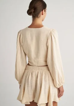 Sale Pearl & Caviar Gauze Tie Front Top Butter