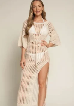 Clearance Naia Beach Grenada Crochet Dress Champagne