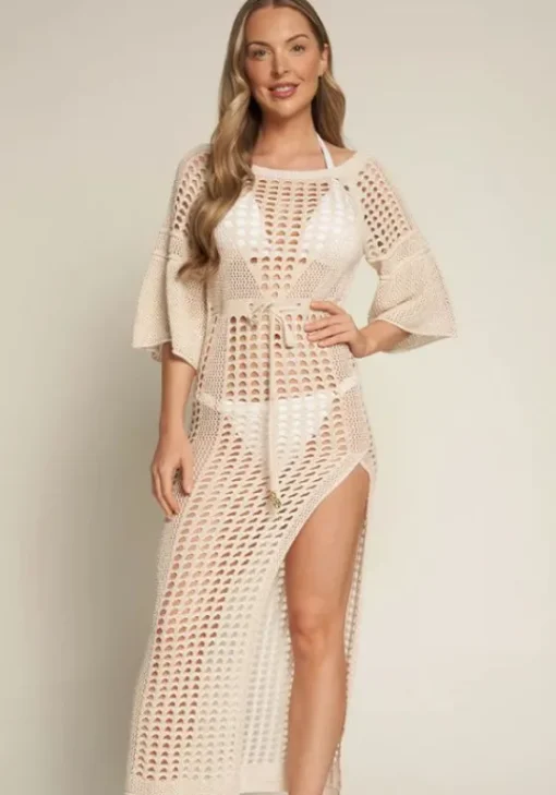 Clearance Naia Beach Grenada Crochet Dress Champagne