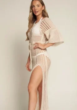Clearance Naia Beach Grenada Crochet Dress Champagne