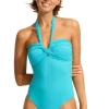 Sale Seafolly Halter Bandeau Swimsuit Blue Atoll