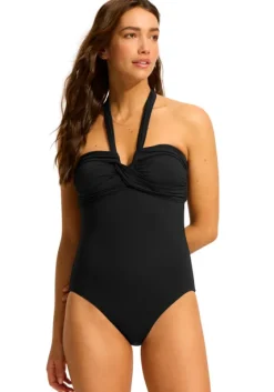 Hot Seafolly Halter Bandeau Swimsuit Black