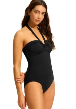 Hot Seafolly Halter Bandeau Swimsuit Black