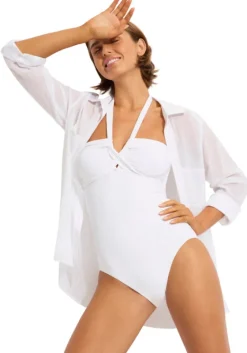 Hot Seafolly Halter Bandeau Swimsuit White