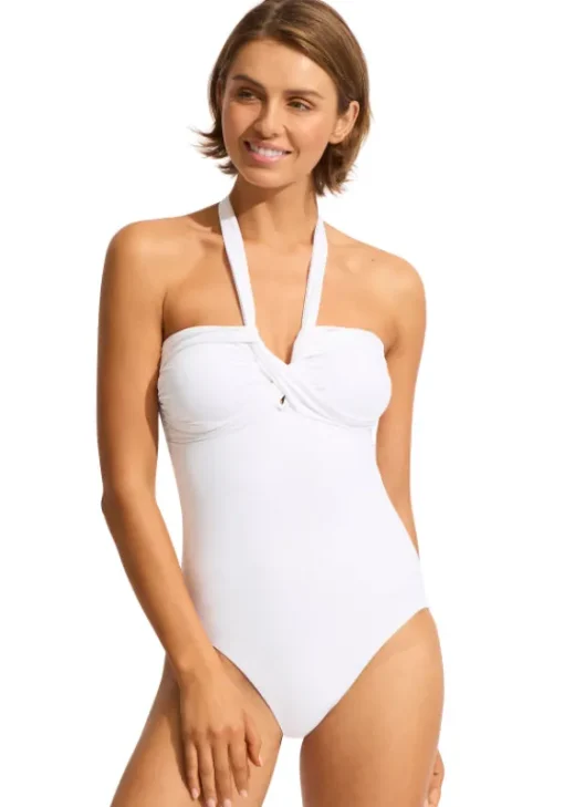 Hot Seafolly Halter Bandeau Swimsuit White