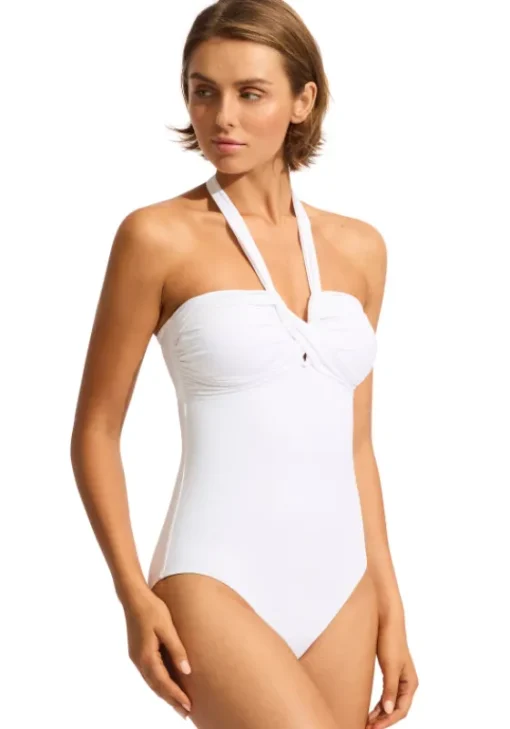 Hot Seafolly Halter Bandeau Swimsuit White