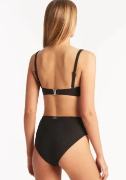 Clearance Sea Level Honeycomb Bandeau Bikini Black