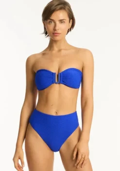 Outlet Sea Level Honeycomb Bandeau Bikini Blue
