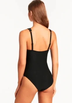 Clearance Sea Level Honeycomb Spliced Swimsuit Black