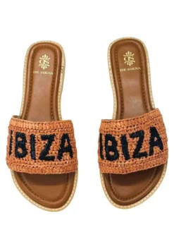 New De Siena Ibiza Raffia Sandals Tobacco Black