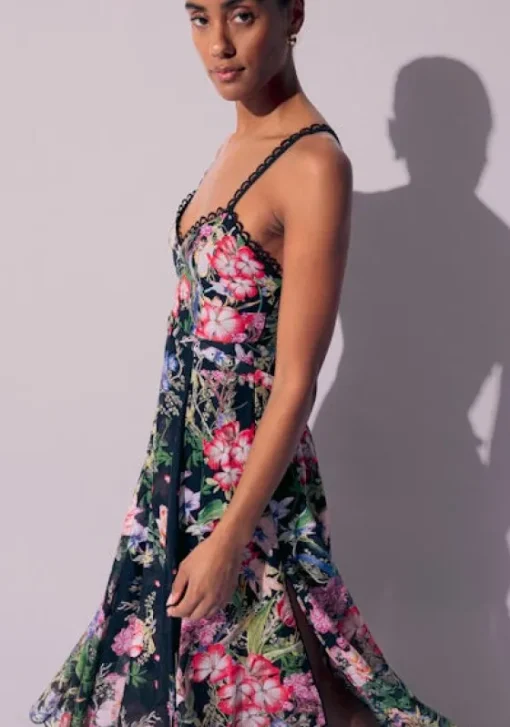 Outlet Charo Ruiz Iraso Long Dress Black Botanical