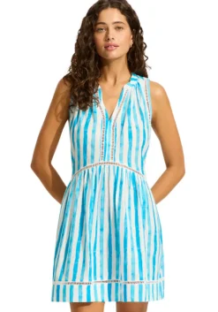 Sale Seafolly Isla Palm Ladder Dress Turquoise Isla Palm Turquoise