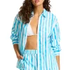 Clearance Seafolly Isla Palm Oversized Beach Shirt Turquoise Isla Palm Turquoise