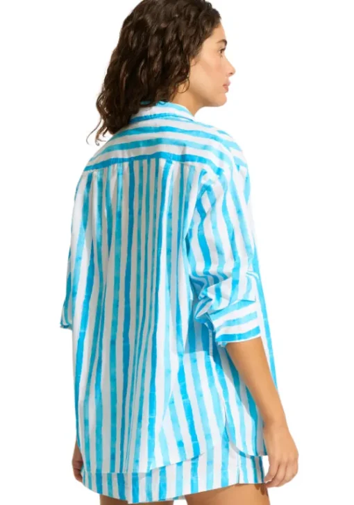 Clearance Seafolly Isla Palm Oversized Beach Shirt Turquoise Isla Palm Turquoise
