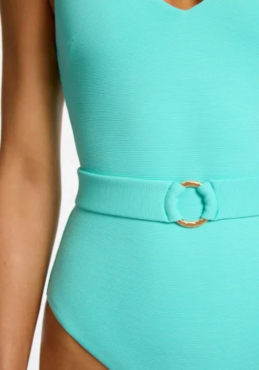 New JETS Swimwear Isla Rib V Neck Belted Swimsuit Dolce