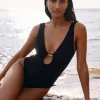 Hot JETS Swimwear Jetset Lien Plunge Swimsuit Black
