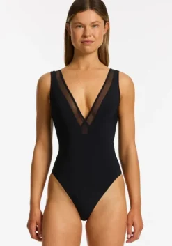Clearance JETS Swimwear Jetset Lure Plunge Swimsuit Black