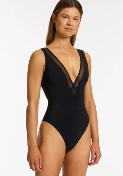 Clearance JETS Swimwear Jetset Lure Plunge Swimsuit Black
