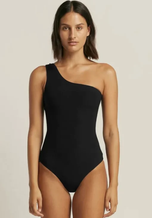 New JETS Swimwear Jetset One Shoulder Swimsuit Black