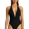 Discount JETS Swimwear Jetset Ruched Plunge Swimsuit Black