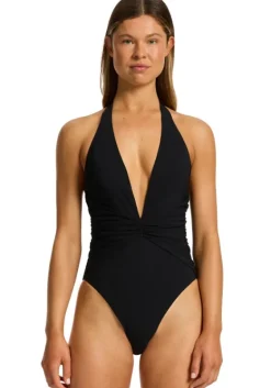 Discount JETS Swimwear Jetset Ruched Plunge Swimsuit Black
