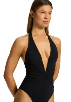 Discount JETS Swimwear Jetset Ruched Plunge Swimsuit Black