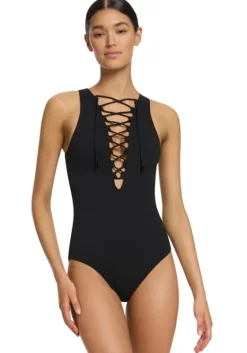 Hot JETS Swimwear Joali Lace Up Swimsuit Black
