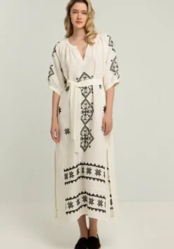 Outlet Greek Archaic Kori Lefkada Belted Midi Dress Natural