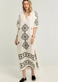 Outlet Greek Archaic Kori Lefkada Belted Midi Dress Natural