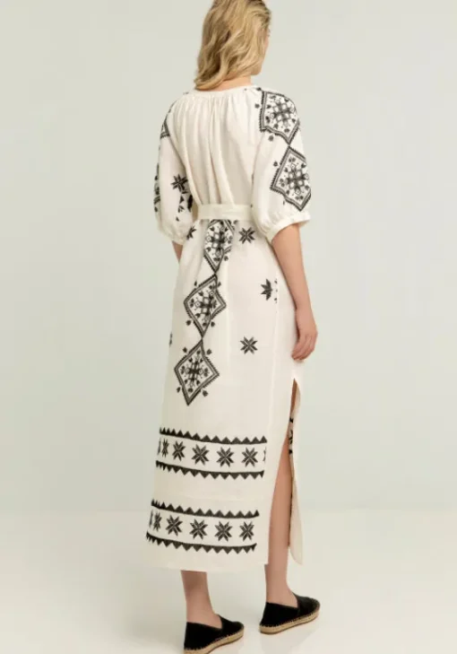 Outlet Greek Archaic Kori Lefkada Belted Midi Dress Natural
