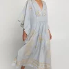 New Greek Archaic Kori Lefkada Maxi V Neck Kaftan Grey