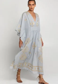New Greek Archaic Kori Lefkada Maxi V Neck Kaftan Grey
