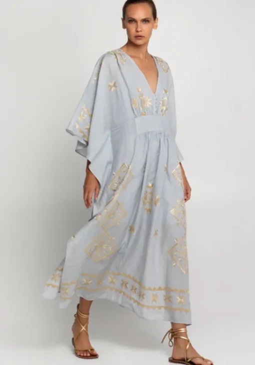 New Greek Archaic Kori Lefkada Maxi V Neck Kaftan Grey