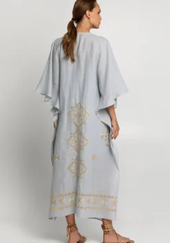 New Greek Archaic Kori Lefkada Maxi V Neck Kaftan Grey