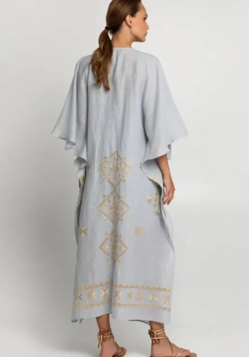 New Greek Archaic Kori Lefkada Maxi V Neck Kaftan Grey