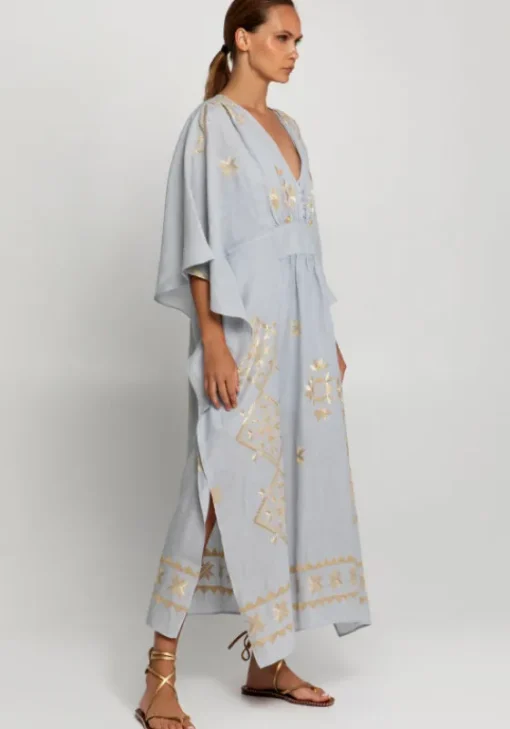 New Greek Archaic Kori Lefkada Maxi V Neck Kaftan Grey
