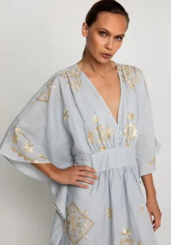 New Greek Archaic Kori Lefkada Maxi V Neck Kaftan Grey