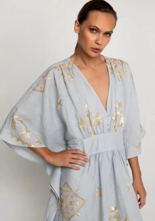 New Greek Archaic Kori Lefkada Maxi V Neck Kaftan Grey
