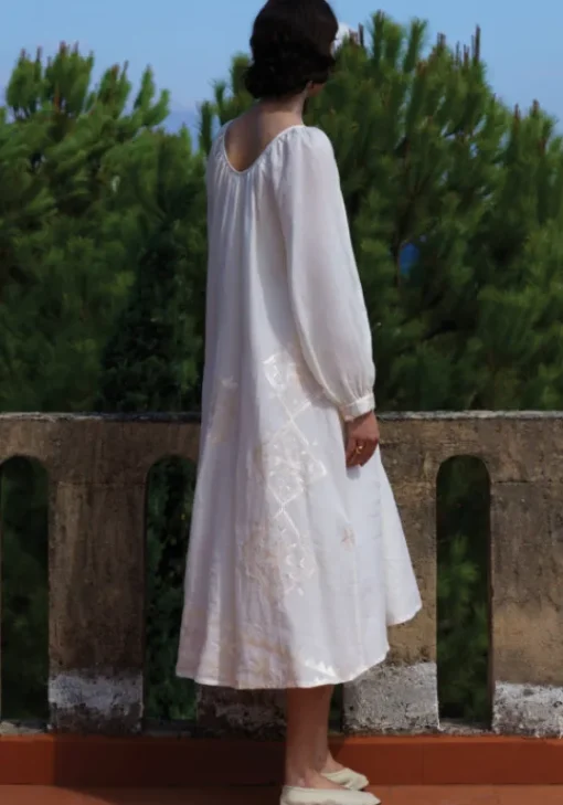 Fashion Greek Archaic Kori Lefkada Scoop Neck Midi Dress White White/Gold