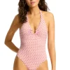 Outlet Seafolly Mala Ring Front Halter Swimsuit Blossom