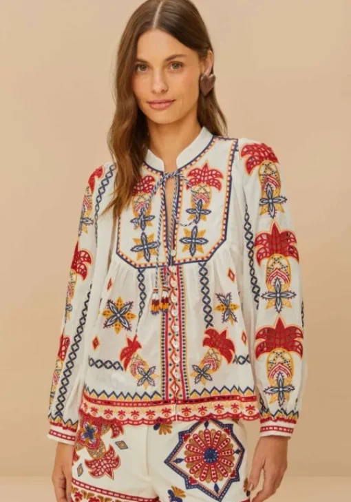 New Farm Rio Marys Tiles Embroidered Blouse